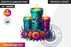 Floral Day of the Dead Clipart PNG sugar skull la catrina Product Image 1