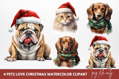 Pets Love Christmas Watercolor Clipart Product Image 1