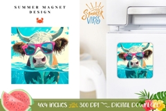 Funny Summer Magnet PNG, Summer Cow Magnet Design Product Image 1