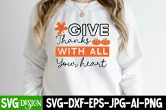 Give Thanks with All Your Heart|SVG Cut File Thanksgiving Product Image 2