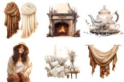 Antique Cozy Winter Clipart Bundle, Set of 23 Png Bundle Product Image 4