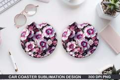 Flowers Car Coaster Sublimation| Flowers Coaster PNG Design Product Image 1