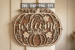 Welcome Pumpkin SVG , Fall Door Hanger SVG, Autumn Laser Cut Product Image 1