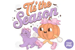Tis The Season Coquette Pink Halloween Cat Girly Pumpkin PNG Product Image 1