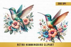 Flowers Hummingbird Clipart, Retro Hummingbird Clipart Product Image 1