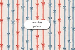Watercolor bow stripe seamless pattern red blue ribbon Product Image 1