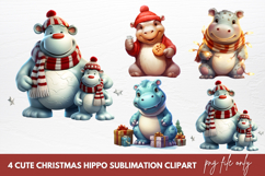 Cute Christmas Hippo Sublimation Clipart Product Image 1
