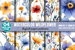 Watercolor Wildflower Digital Background Paper PNG Product Image 1
