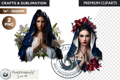 Floral Virgin Mary Clipart PNG, Mother with Jesus, bible Product Image 1