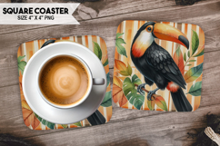 Toucan, Birds &amp; Others, Buffalo Plaid Square Coaster PNG Product Image 1