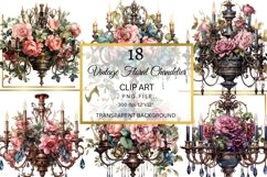 Vintage Floral Chandelier Clipart, Watercolor Chandelier PNG Product Image 1