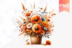 Autumn Flowers Basket Sublimation - Clipart PNG Design Product Image 1