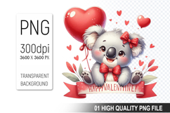 Cute Koala Clipart PNG, Valentine&#039;s Day Animal PNG File Product Image 1