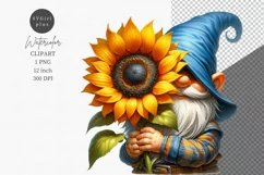 Gnome with sunflower clipart, Watercolor clipart Product Image 1