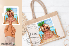 Relax Yoga Beach Meditation Design, Wellness Chibi girl PNG Product Image 10