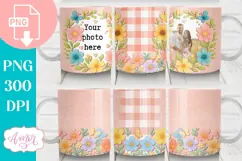 Floral Photo Mug template sublimation PNG, customizable mug Product Image 1