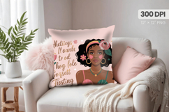 Afro Girl /Woman braided hair Pillow Design, Black Queen PNG Product Image 1