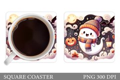 Cute Ghost Coaster Design. Halloween Sublimation Product Image 1