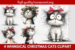 4 Whimsical Christmas Cats Clipart | Cute Holiday Cat PNG Product Image 1
