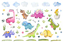 Watercolor Dinosaur Clipart PNG Product Image 2