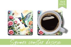 Watercolor hummingbird Square Coaster|sublimation design Product Image 1