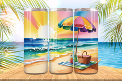 Sunrise picnic Beach Scene Tumbler Wrap PNG Sublimation Product Image 1