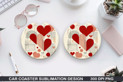 Heart Car Coaster Sublimation |Valentine Coaster PNG Product Image 1