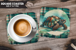 Turtle, Pets &amp; Animals, Buffalo Plaid Square Coaster PNG Product Image 1