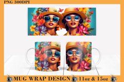 Summer Woman Mug Wrap Sublimation 11oz 15oz PNG, Flower PNG Product Image 1