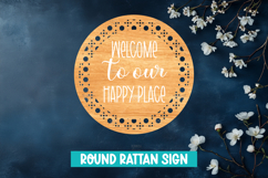 Round Rattan Welcome Sign with Laser Cut, Rustic Boho Sign Product Image 1