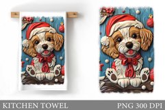 3D Dog Kitchen Towel. Christmas Dog Kitchen Towel Design Product Image 1