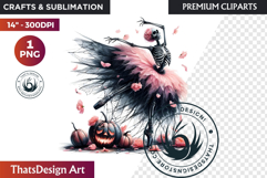 Pink &amp; Black Gothic Halloween Skeleton Clipart PNG, Skull Product Image 1