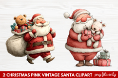 Pink Vintage Santa Clipart | Retro Christmas Santa PNG Product Image 1