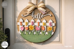 Hello Spring Door Sign Laser Cut | Wooden Door Sign | SVG Product Image 1