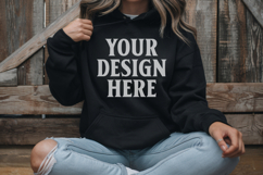 Black Gildan 18500 Hoodie Mockup, G18000 Hoodie Model mockup Product Image 1