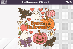Sweet Halloween Clipart | Cute Ghosts Bats Pumpkins PNG Product Image 1