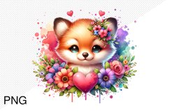 Baby Animals With Heart With Flowers- Clipart Sublimation Product Image 1