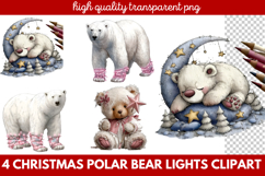 Christmas Polar Bear Lights Clipart | Cute Holiday Bear PNG Product Image 1
