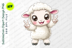 Cute Cartoon Sheep With Peace Sign Isolated On Neutral PNG Product Image 1
