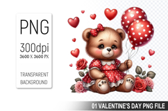 Cute Bear Sublimation, Valentine&#039;s Digital Clipart PNG Product Image 1
