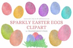 Cute Sparkly Easter eggs Watercolor Clipart for Sublimation Product Image 1