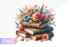 Vintages Books And Flowers Sublimation - Clipart PNG Design Product Image 1