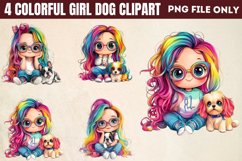 Colorful Girl Dog Clipart PNG Product Image 1