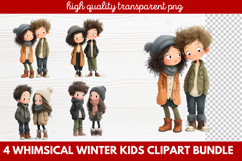 4 Whimsical Winter Kids Clipart | Cute Winter Kids PNG Product Image 1