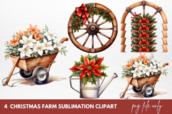 Watercolor Christmas Farm Sublimation Clipart Product Image 1