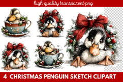 Christmas Penguin Sketch Clipart | Hand-Drawn Holiday Product Image 1