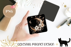 Floral Moon Magnet, Celestial Magnet PNG, Floral Magnet Product Image 1