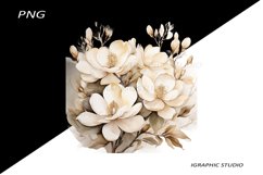 Watercolor Gold Magnolia Clipart, Wedding Flowers Clipart Product Image 1