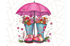 Floral Rain Boot Clipart PNG Spring Umbrella Bouquet Art Product Image 2
