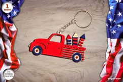 Patriotic Truck Keychain Laser Cut | Keyrings | SVG Product Image 1